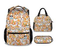 dfjdhegj Kids Backpacks for School, Corgi Backpack for Girls Boys, Cute Large Backpack for Dogs Lover, Yellow Lightweight Bookbag