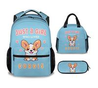 dfjdhegj Kids Backpacks for School, Corgi Backpack for Girls Boys, Cute Large Backpack for Dogs Lover, Yellow Lightweight Bookbag