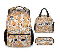 dfjdhegj Kids Backpacks for School, Corgi Backpack for Girls Boys, Cute Large Backpack for Dogs Lover, Yellow Lightweight Bookbag