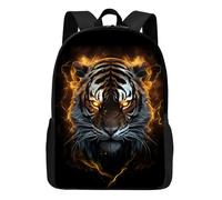 dfjdhegj Kids Tiger Backpack for Boys Girls, Cool Fire Tiger Backpack for School & Travel, Big Kids Child Backpacks, Elementary Middle High College Student Bookbag, Black Animal Print, 17 Inch