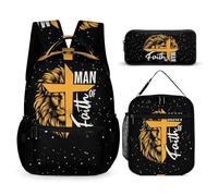 dfjdhegj Lion Backpack Lunch Box & Pencil Case, 16 Inch Cute Lions Themed Bookbag, Adjustable Lightweight Large, Colorful Daily Casual Backpacks Set Lunch Bag
