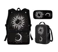 dfjdhegj Moon Star and Sun Backpack Purse 3 PCS Middle School Bag Lunch Box Pencil Case Set Galaxy Space School Bookbag for Elementary/Preschool/Kindergarten Back Packs Satchel Daypack