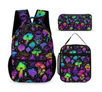 dfjdhegj Mushroom Backpack Lunch Box & Pencil Case for Kids Girls Boys School, 16 Inch Cute Mushrooms Bookbag, School Backpack for Students Children, Lightweight, Large