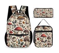 dfjdhegj Mushroom Backpack Lunch Box & Pencil Case for Kids Girls Boys School, 16 Inch Cute Mushrooms Bookbag, School Backpack for Students Children, Lightweight, Large