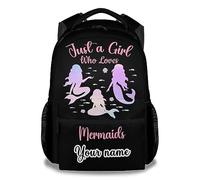 dfjdhegj Personalized Mermaid Backpack Lunch Box Set for Girls, 3 in 1 School Backpacks Matching Combo, Cartoon Pink Bookbag and Pencil Case Bundle