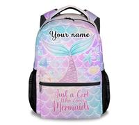 dfjdhegj Personalized Mermaid Backpack Lunch Box Set for Girls, 3 in 1 School Backpacks Matching Combo, Cartoon Pink Bookbag and Pencil Case Bundle