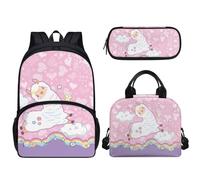 dfjdhegj Pink Hearts Sloth Strawberry Print Girls Backpack Set, Kids Backpacks Lunch Bag & Pencil Case, Kawaii Girls Bookbag School Bag for Elementary School