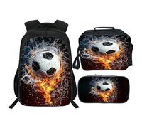 dfjdhegj Soccer Football Backpack 3PCS 16" Preschool Elementary Schoolbag Lunch Box Pencil Case Bookbag Set for Girls Boys Kids Children Teens School Students