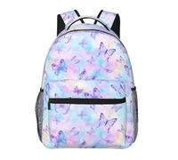 dfjdhegj Tie Dye Butterfly Lightweight Travel Backpack Zipped Front Pocket Printed Laptop Bag Fashion Casual Daypack For Work, Hiking, Camping Unisex