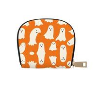 DFJMASFKOL Cartoon Ghosts Leather Bag Orange Ghosts Wallet Cute Halloween Spooky Card Pack Cycling Enthusiasts - Road ID and Repair Card Keeper 9X11CM