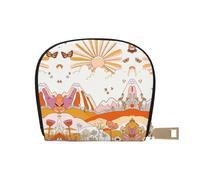 DFJMASFKOL Clouds Sun and Rainbow Wallet Retro Flowers Card Pack Orange Boho Aesthetic Leather Bag Amusement Park Goers - Fast Pass and Payment Cards 9X11CM
