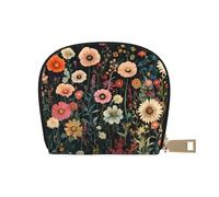 DFJMASFKOL Colourful Wildflowers Leather Bag Beautiful Watercolor Wildflower Wallet Garden Blooming Flowers Card Pack Outdoor Adventurers - Durable Card case for Trails 9X11CM