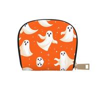 DFJMASFKOL Cute Halloween Spooky Card Pack Cartoon Ghosts Leather Bag Orange Ghosts Wallet Cruise Ship Passengers - Cabin Key and Charge Card case 9X11CM