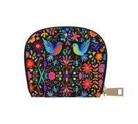 DFJMASFKOL Ethnic Pastel Plant Wallet Mexico Floral Card Pack Colorful Flowers Bird Leather Bag Urban Explorers - Compact Carry for City Adventures 9X11CM