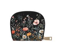 DFJMASFKOL Garden Blooming Flowers Wallet Colourful Wildflowers Card Pack Beautiful Watercolor Wildflower Leather Bag Urban Explorers - Compact Carry for City Adventures 9X11CM