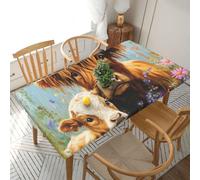 DFJMASFKOL Highland Cows Baby Highland Cows Cows Elastic Edge for 5ft Rectangle Table, Table Cloth Washable Table Cover for Kitchen Dining Party Outdoor Picnic Decoration 76X152CM