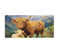 DFJMASFKOL Highland Cows Desk Mat Baby Highland Cows Gaming Desk Pad Cows Mouse Pad Stitched Edges Non-Slip Rubber 40X90CM (16X35.5in)
