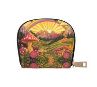 DFJMASFKOL Orange Boho Aesthetic Leather Bag Clouds Sun and Rainbow Wallet Retro Flowers Card Pack Ski Resort Visitors - Lift Ticket and Lodge Card Holder 9X11CM