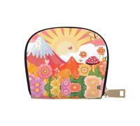 DFJMASFKOL Retro Flowers Card Pack Orange Boho Aesthetic Leather Bag Clouds Sun and Rainbow Wallet Cruise Ship Passengers - Cabin Key and Charge Card case 9X11CM