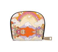 DFJMASFKOL Retro Flowers Wallet Orange Boho Aesthetic Card Pack Clouds Sun and Rainbow Leather Bag Amusement Park Goers - Fast Pass and Payment Cards 9X11CM