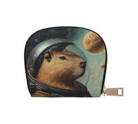 DFJMASFKOL Space Capybara Leather Bag Capybara Astronaut Wallet Cute Capybara Card Pack Outdoor Adventurers - Durable Card case for Trails 9X11CM