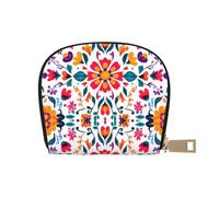 DFJMASFKOL Traditional Aesthetic Card Pack Colorful Mexico Floral Leather Bag Flowers Plant Wallet Frequent Drivers - Toll and Gas Card Organizer 9X11CM