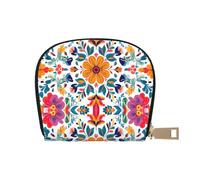 DFJMASFKOL Traditional Aesthetic Wallet Colorful Mexico Floral Card Pack Flowers Plant Leather Bag Urban Explorers - Compact Carry for City Adventures 9X11CM