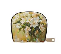 DFJMASFKOL White Flowers Leather Bag White Floral Wallet Rustic Flower Painting Card Pack Outdoor Adventurers - Durable Card case for Trails 9X11CM
