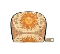 DFJMASFKOL Yellow Sun and Moon Wallet Orange Flower Card Pack Vintage Indie Boho Leather Bag Amusement Park Goers - Fast Pass and Payment Cards 9X11CM