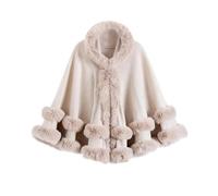 DFJOENVLDKHFE Cape Coat for Women Shawls and Wraps Evening Dresses Faux Fur Collar Cloak Pashmina Ruffle Hem Jackets(Beige)