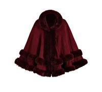 DFJOENVLDKHFE Cape Coat for Women Shawls and Wraps Evening Dresses Faux Fur Collar Cloak Pashmina Ruffle Hem Jackets(Wine red)