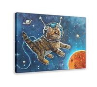 DFJyjFGJJ Astronaut Cat Painting, Space, Cat Print, Nursery, Kids Planet Canvas Art Wall Decor Posters Home Bar Restaurant Garage Cafe Logo Gift 20x30inch(50x75cm)
