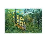 DFJyjFGJJ Henri Rousseau,Struggle between Tiger And The Bull,In A Tropical Forest 1909 Canvas Poster Wall Art Bedroom Decor Office Room Kitchen Gift 24x36inch(60x90cm)