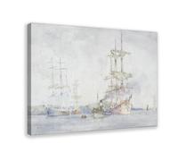 DFJyjFGJJ Italian Barque Being Towed to Moorings in The Carrick Roads by Henry Scott Tuke Impressionism Poster Print for Teen Boys Room Wall Art Canvas Painting Print 24x36inch(60x90cm)