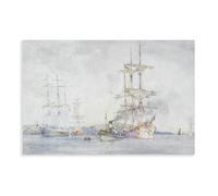DFJyjFGJJ Italian Barque Being Towed to Moorings in The Carrick Roads by Henry Scott Tuke Impressionism Canvas Wall Art Print Poster For Home School Office Decor 20x30inch(50x75cm)