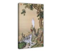DFJyjFGJJ Lang Shining,A White Eagle Under A Pine Tree,Chinese Flower And Bird Canvas Poster And Wall Art Picture Print Modern Family Bedroom Decor 24" L X 36" W