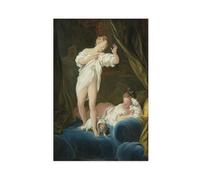 DFJyjFGJJ Two Girls on A Bed Playing with Their Dogs by Jean Honore Fragonard The Rococo Period Poster Print for Teen Boys Room Wall Art Canvas Painting Print 20x30inch(50x75cm)