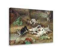 DFJyjFGJJ Walter Hunt,More Frightened Than Hurt,Dogs Chasing Cats Canvas Poster Wall Art Bedroom Decor Office Room Kitchen Gift 16" L X 24" W