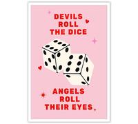 DFKJIB Stylish Retro Dice Canvas Wall Art Pink Cute Lucky Number 6 Aesthetic Poster The Devil Rolls The Dice Prints Painting Wall Decor Pictures for Teen Girls Bedroom Dorm 12x16in Unframed