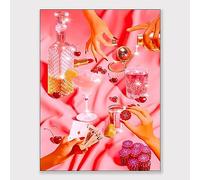 DFKJIB Vintage Pink Poker Posters Cute Funny Cocktail Casino Dice Chips Canvas Wall Art Cool Funky Alcohol Drinks Cherry Disco Ball Wall Decor for Dorm Bar Party Apartment 16x24in Unframed