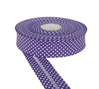 DFL 30mm Polka Dot Cotton Twill Bias Binding Tape - Double Fold - Edging for Sewing, Bunting, Quilting, Crafts & Garment Finishing - Available in 5m & 25m (Purple, 25 Metre)