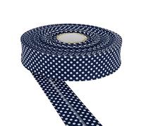 DFL 30mm Polka Dot Cotton Twill Bias Binding Tape - Double Fold - Edging for Sewing, Bunting, Quilting, Crafts & Garment Finishing - Available in 5m & 25m (Navy Blue, 5 Metre)