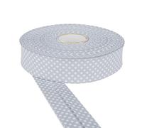 DFL 30mm Polka Dot Cotton Twill Bias Binding Tape - Double Fold - Edging for Sewing, Bunting, Quilting, Crafts & Garment Finishing - Available in 5m & 25m (Grey, 25 Metre)