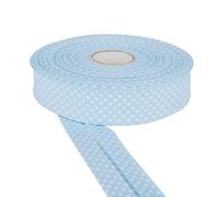 DFL 30mm Polka Dot Cotton Twill Bias Binding Tape - Double Fold - Edging for Sewing, Bunting, Quilting, Crafts & Garment Finishing - Available in 5m & 25m (Pale Blue, 25 Metre)