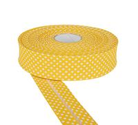 DFL 30mm Polka Dot Cotton Twill Bias Binding Tape - Double Fold - Edging for Sewing, Bunting, Quilting, Crafts & Garment Finishing - Available in 5m & 25m (Yellow, 5 Metre)