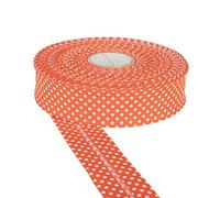 DFL 30mm Polka Dot Cotton Twill Bias Binding Tape - Double Fold - Edging for Sewing, Bunting, Quilting, Crafts & Garment Finishing - Available in 5m & 25m (Orange, 5 Metre)