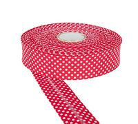 DFL 30mm Polka Dot Cotton Twill Bias Binding Tape - Double Fold - Edging for Sewing, Bunting, Quilting, Crafts & Garment Finishing - Available in 5m & 25m (Red, 5 Metre)