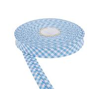 DFL Cotton Gingham Print Bias Binding Tape 18mm - Double Folded Edging in Assorted Colours, 5m & 25m Lengths - Perfect for Sewing, Quilting, Bunting & Craft Projects (5m,Pale Blue)