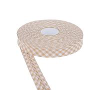 DFL Cotton Gingham Print Bias Binding Tape 18mm - Double Folded Edging in Assorted Colours, 5m & 25m Lengths - Perfect for Sewing, Quilting, Bunting & Craft Projects (25m,Beige)