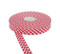 DFL Cotton Gingham Print Bias Binding Tape 18mm - Double Folded Edging in Assorted Colours, 5m & 25m Lengths - Perfect for Sewing, Quilting, Bunting & Craft Projects (5m,Red)